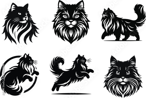 Creative Siberian cat silhouette set featuring elegant feline outlines for professional designers .