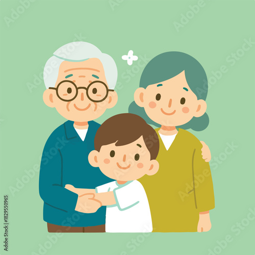Happy Grandparents Hugging Grandchild Flat Vector