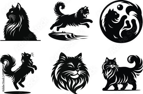 Stylish Siberian cat silhouette set perfect for crafting pet themed artwork and graphics.