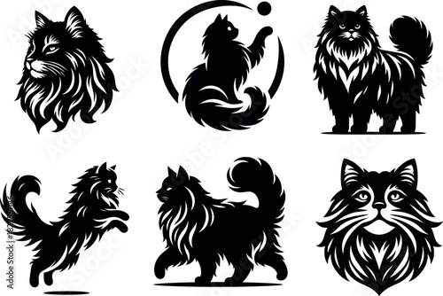 Unique Siberian cat silhouette set presenting natural feline posture for artistic inspiration.