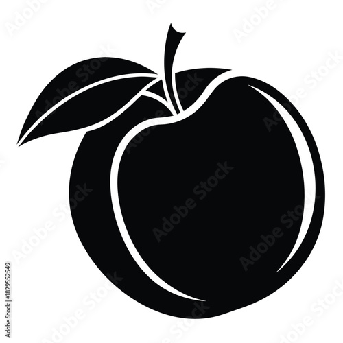 silhouette shows a black apple with its stem and leaves clearly