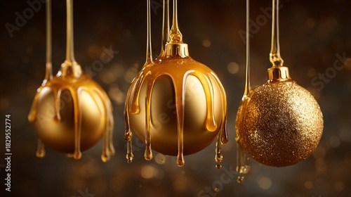 Golden Christmas ornaments covered in honey