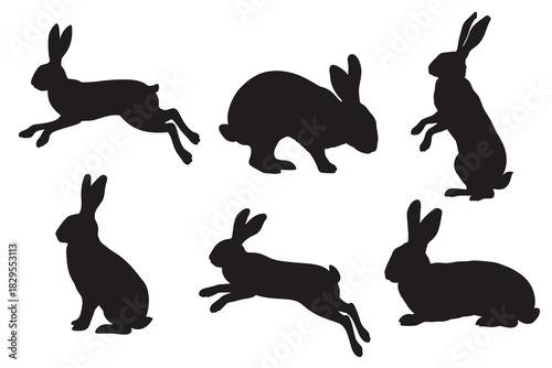 Rabbit and Hare Silhouette Vector Set