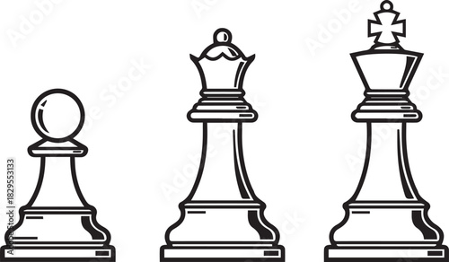 Pawn Queen King Chess Pieces Line Art illustration