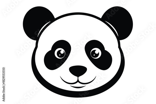 Black and white panda bear face smiling directly at the viewer shows playful joy