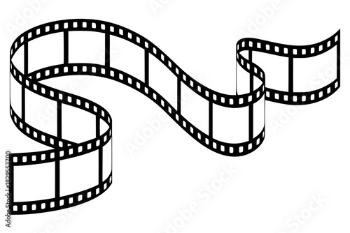 curved vintage film strip illustration with winding motion and blank frames symbolizing cinema, photography, storytelling and creative media design