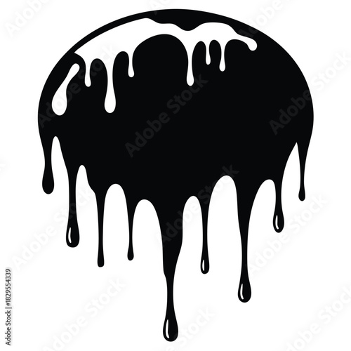 Black color flows down from a spherical shape with white color highlights and drips