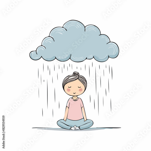 Personnage stylisé assis sous un nuage symbolisant la tristesse