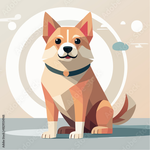Petit chien stylisé assis pour illustration vectorielle