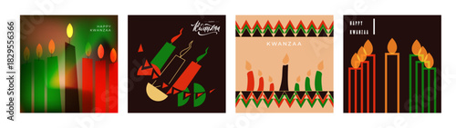 Vector set of Kwanzaa holiday cards for invitation isolated on the white background.