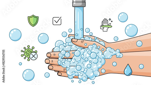 Hand Hygiene Washing Hands with Soap and Water for Virus Protection