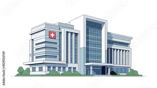 Modern Hospital Building with Medical Cross Illustration