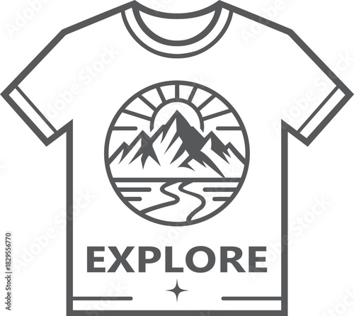 Explore Mountain River Sun T-Shirt Design