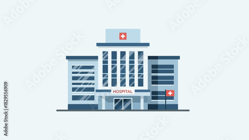 Vector illustration of a modern hospital building exterior. Flat design medical clinic icon for healthcare and emergency services