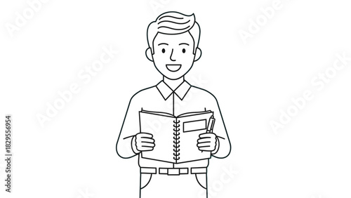 Man holding an open book, reading intently, with a friendly expression