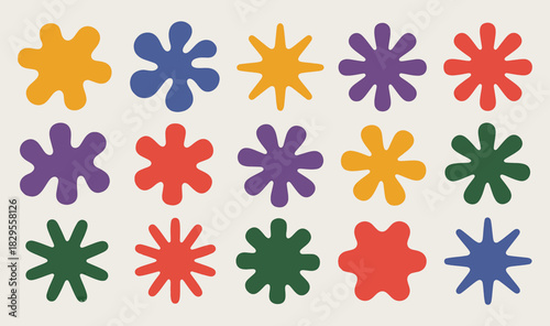 Collection of colorful abstract blob shapes on a light background Keywords: abstract, shapes