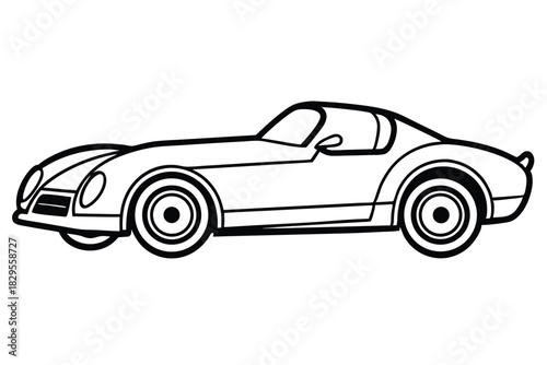 Isolated black outline illustrates the form of a classic coupe automobile