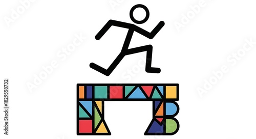 Wallpaper Mural Minimalist stick figure hurdler crossing a colorful geometric patterned hurdle Torontodigital.ca