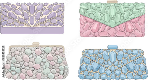 Colorful Gemstone Clutch Bags Set Elegant Crystal Evening Purses