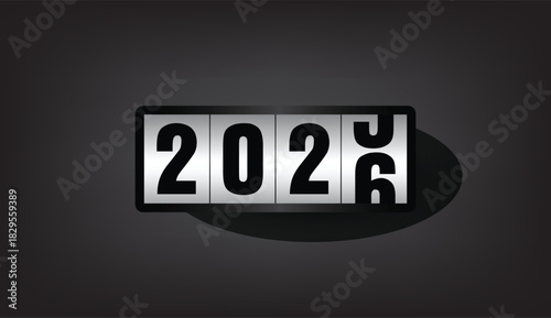 Modern flip-counter design showing the transition from 2025 to 2026, symbolizing a new year, countdown, and fresh beginnings on a sleek dark background.