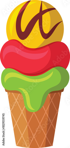vector illustration of colorfull ice cream con, ice cream cone vector illustration