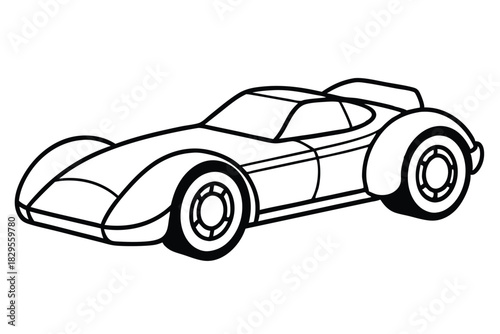 Simple black outline of a modern roadster convertible sits alone on white space