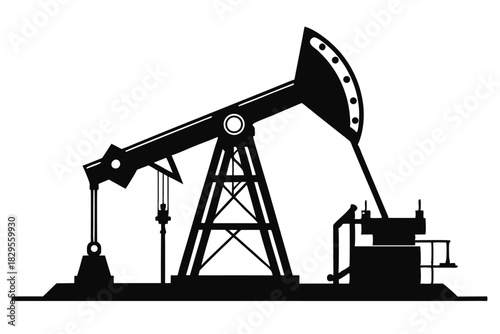 A black silhouette shows an oil pump jack against a clear white backdrop