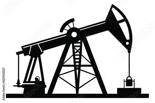 Silhouette of an oil derrick showcases the stark contrast against the blank background