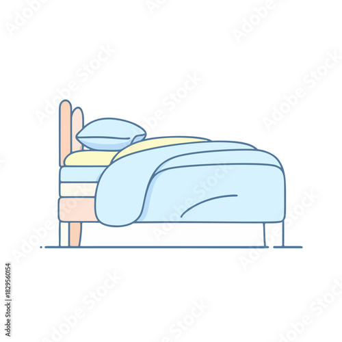 Comfortable furniture interior design illustration featuring a bedroom bed with pillows and cushions