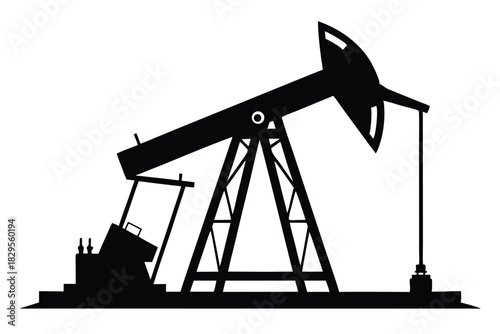 A black silhouette presents an oil pump jack extraction against a clean white backdrop