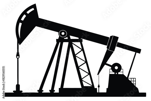 Silhouette shows an oil pump jack against a white background using simple black shapes