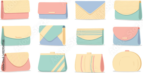 Colorful Pastel Clutch Purses Set on White Background