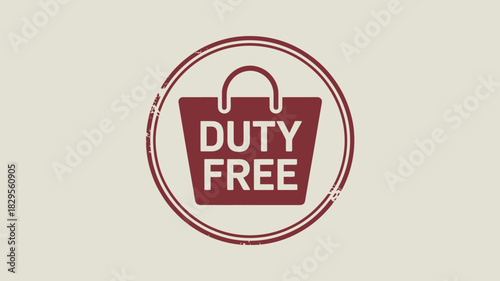 A duty free shopping bag icon in a circle with a distressed look on a light beige background image