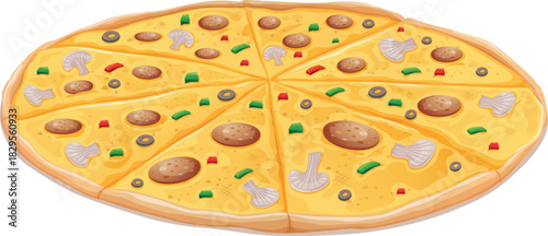 pizza isolated on white background, Spicy delicious pizza on wooden table on empty white background