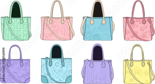 Colorful Patterned Tote Bags Set in Bright Pastel Shades for Fashion Accessories