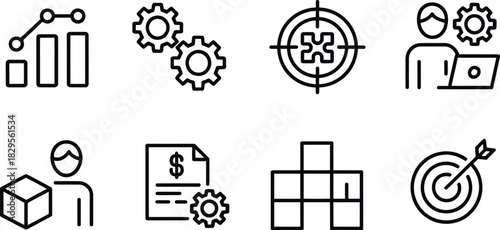 Business strategy data analytics management process icons
