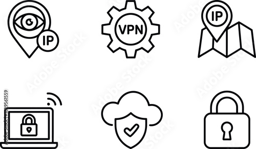 Internet security, privacy, and vpn protection icons