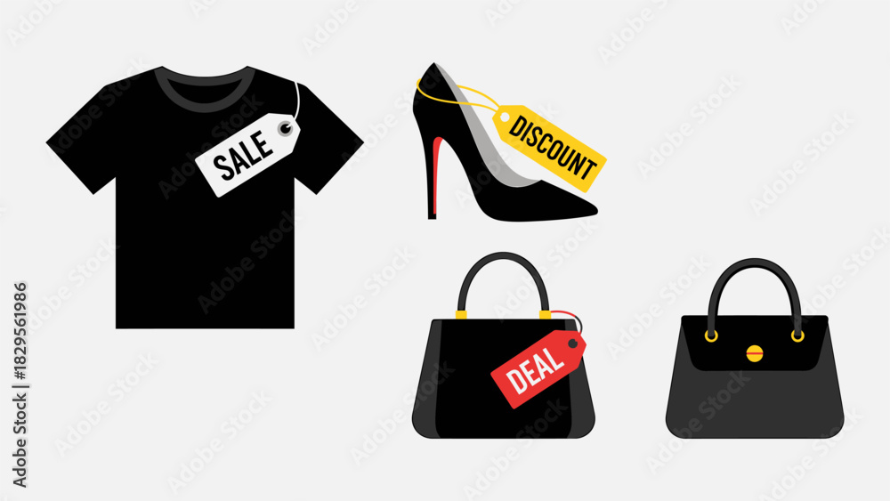Naklejka premium Black Friday Sale with Fashion Items Illustration.