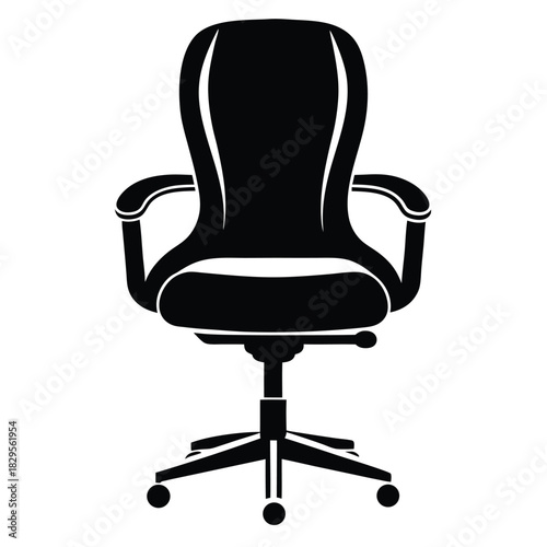 Black silhouette showcases a modern ergonomic chair designed for office spaces and work