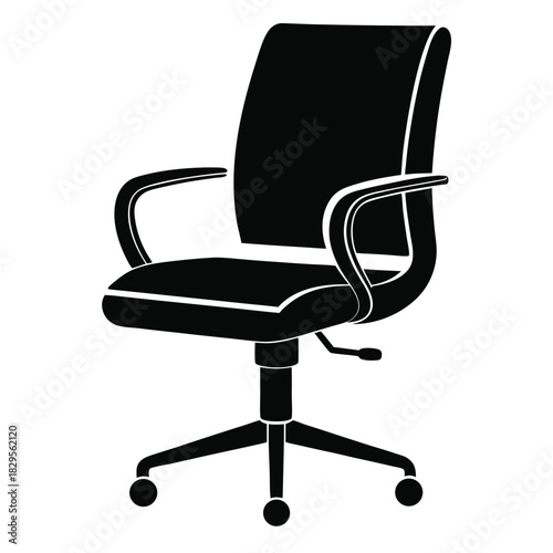 Isolated silhouette shows black executive rolling chair with armrests and adjustable features
