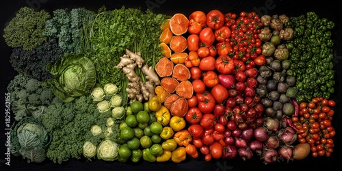 A vibrant display of colorful fruits and vegetables