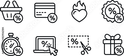 Online shopping sales, discount, and promotion icons
