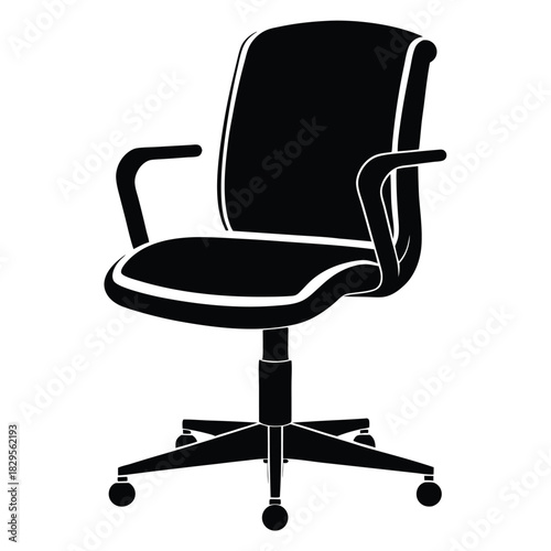 A silhouette portrays an ergonomic office chair with armrests and rolling casters, showcasing modern simplicity