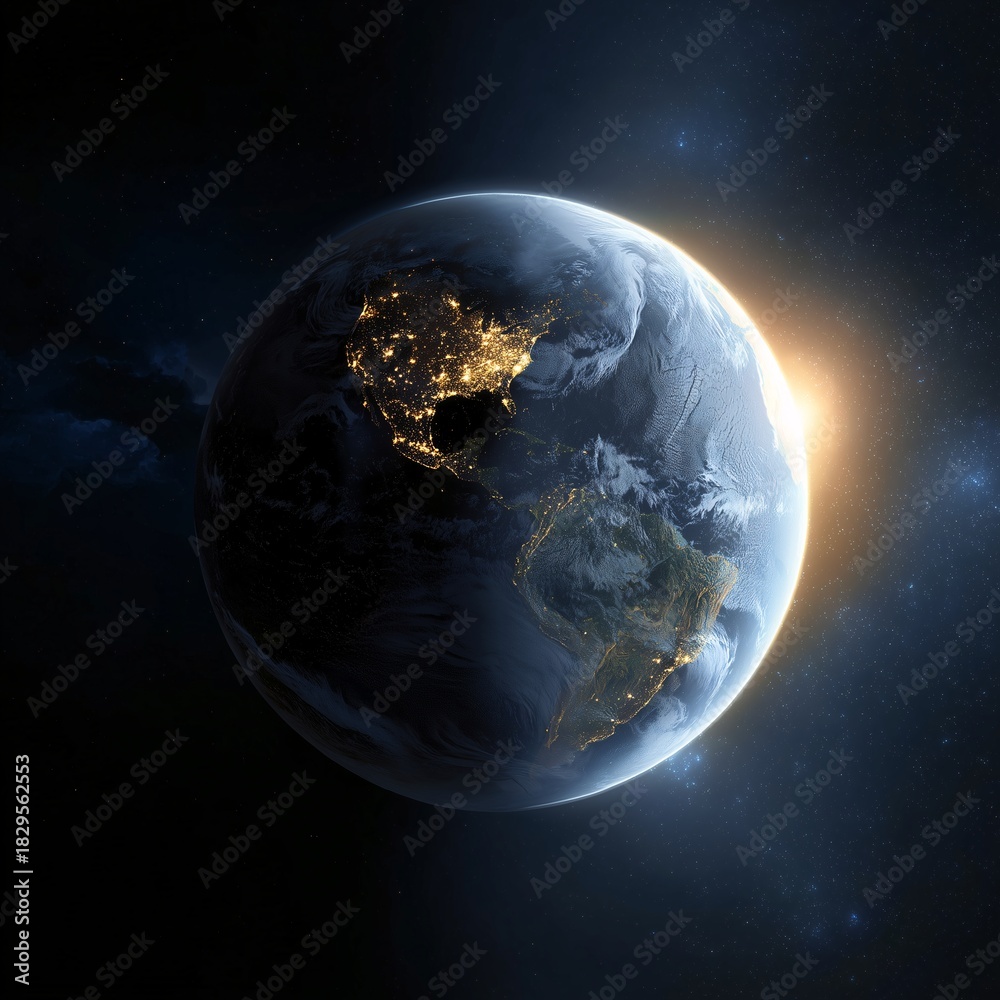 Fototapeta premium Earth illuminated by sunlight