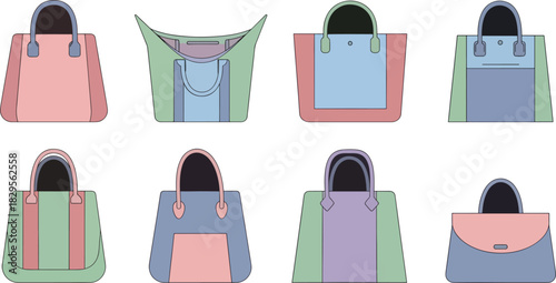 Collection of Colorful Handbags in Pastel Shades on White Background
