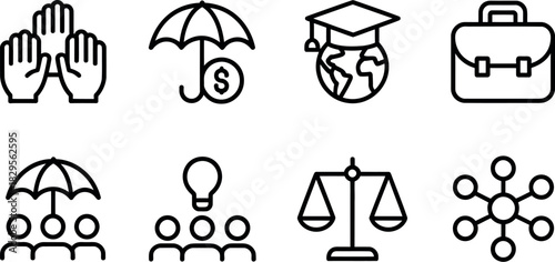 Essential line icons for business, finance, and law
