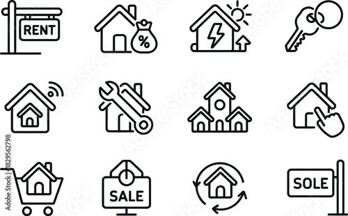 Real estate, housing, and property services icon set