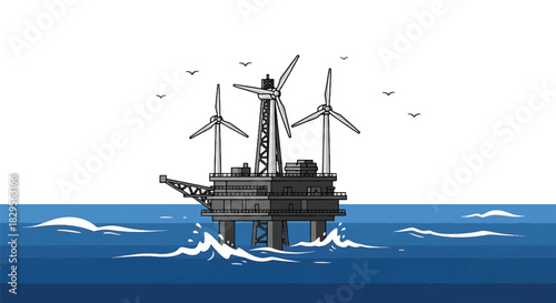 Offshore wind turbine platform generating clean energy in the ocean