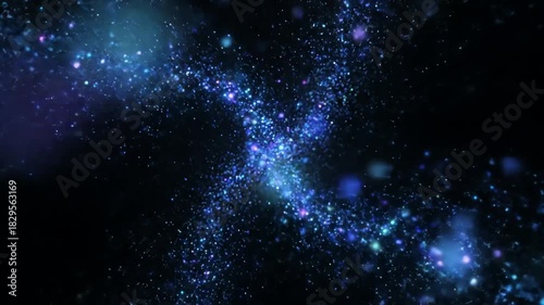 Abstract Blue and Purple Nebula Particles Motion Background.