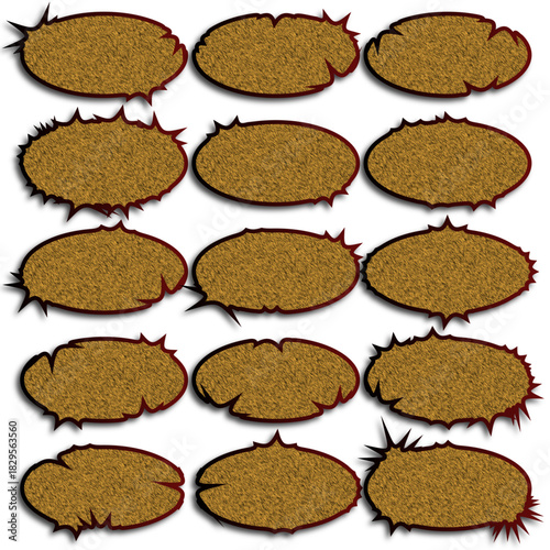 Crystalized effect thoughts and speech or label bubbles in cork like surface